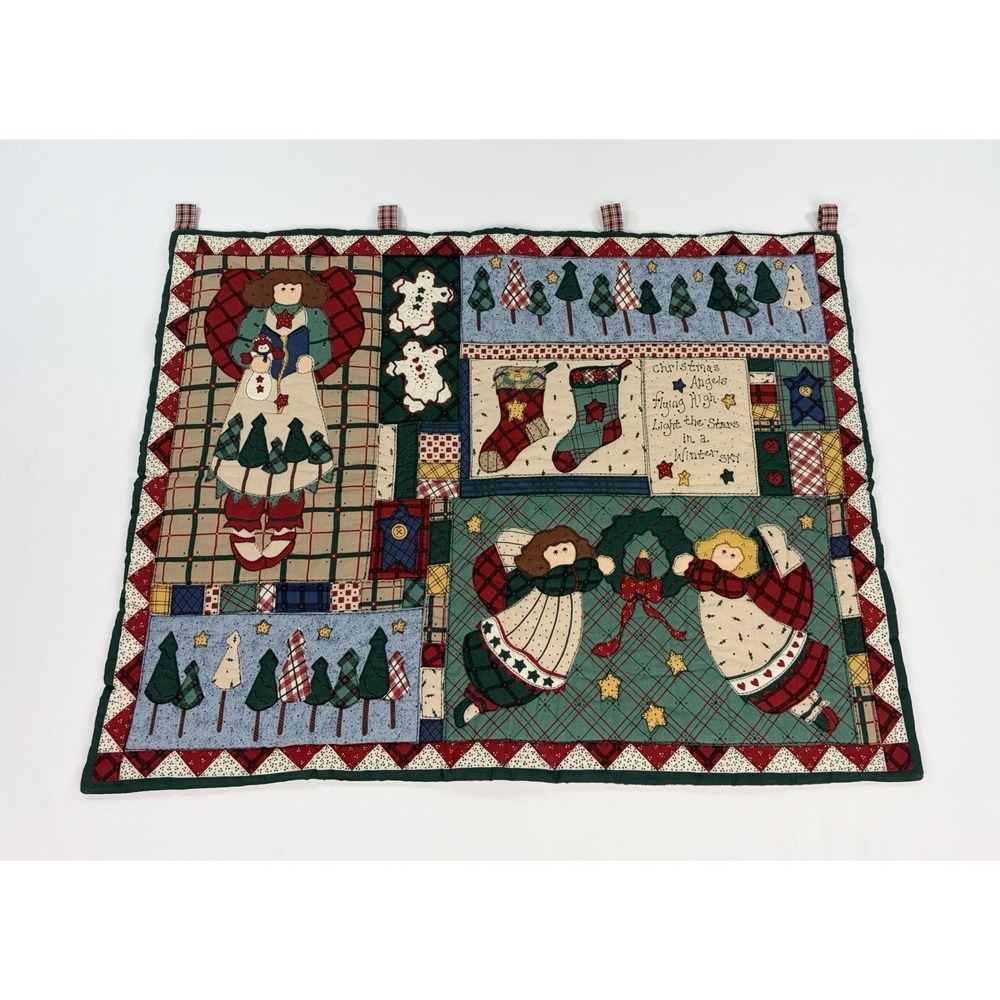 Vintage Christmas Quilted Wall Hanging Angel Stocking Patchwork Holiday 25x30"